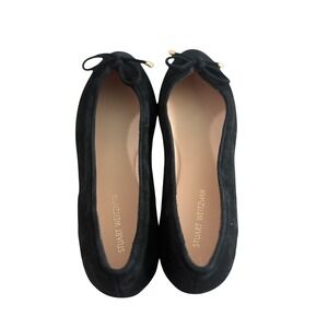 Stuart Weitzman Black Suede Bow Ballet Flats Round Toe Made in Spain Size 6 M